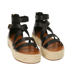 Sandali neri, zeppa 3 cm, 214923821EPNERO035, 002a