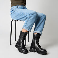 Bottines à lacets en cuir véritable noir avec talon de 4,6 cm, Primadonna, 26N525067PENERO035, 002a
