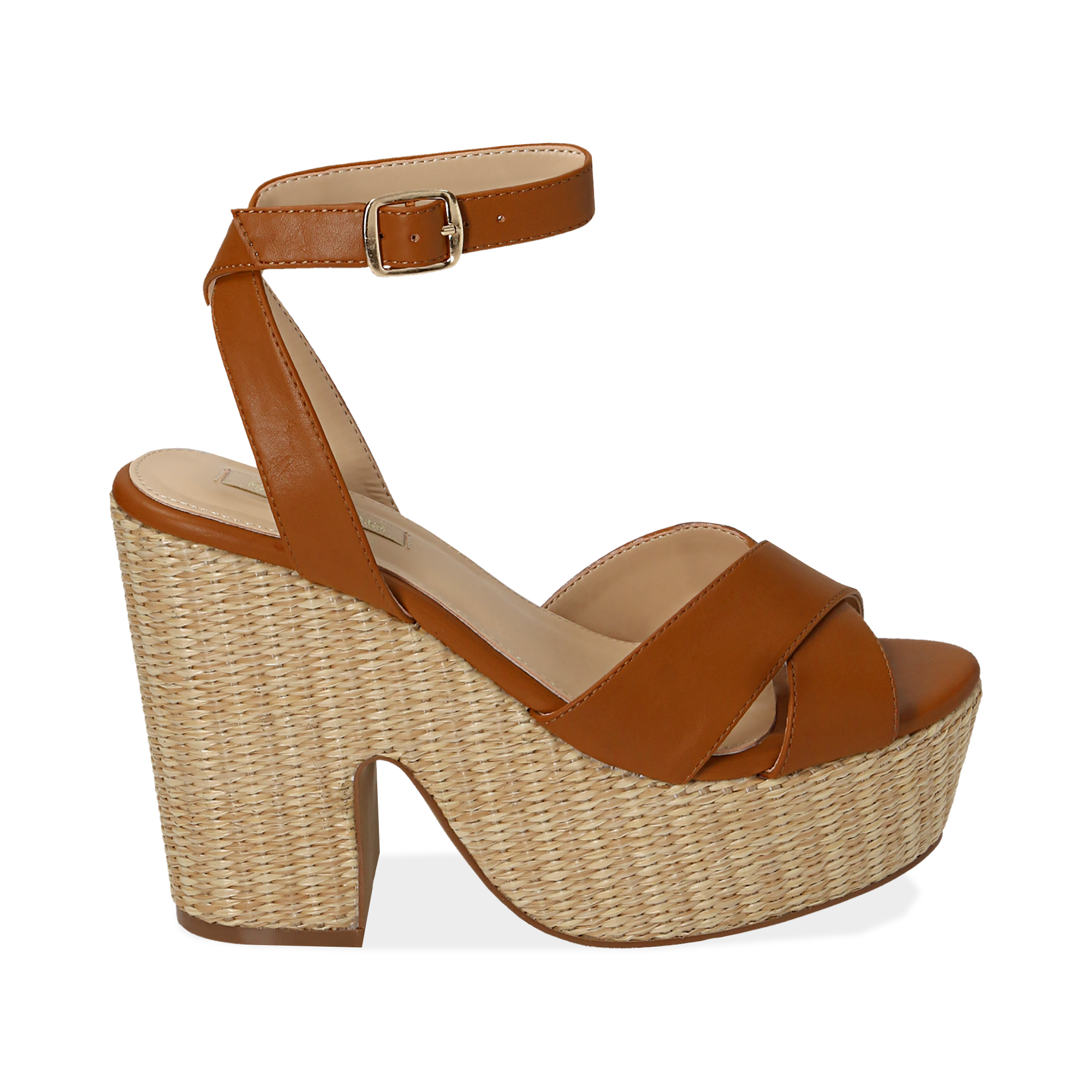 Sandali cuoio in eco-pelle, tacco-zeppa 11,50 cm | Primadonna Collection