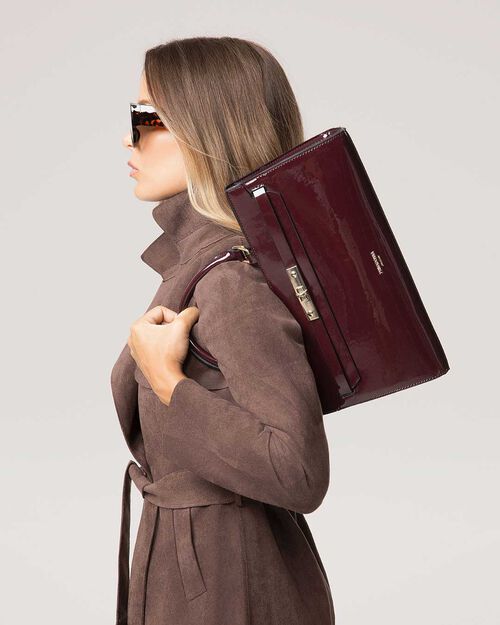 Bolso de mano burdeos con bandolera removible, BURGUNDY