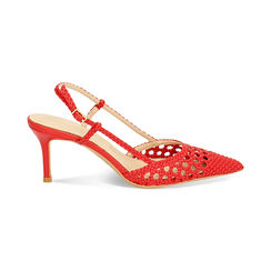 D&eacute;collet&eacute; slingback donna rosse con intreccio, tacco 7 cm, Primadonna, 252103536EIROSS035, 001 preview