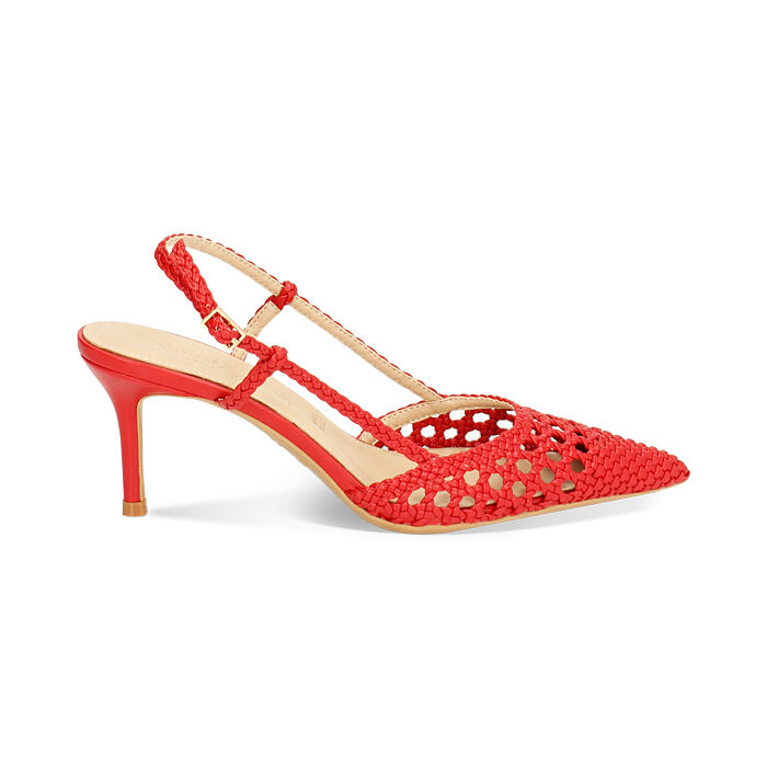 D&eacute;collet&eacute; slingback donna rosse con intreccio, tacco 7 cm, Primadonna, 252103536EIROSS035