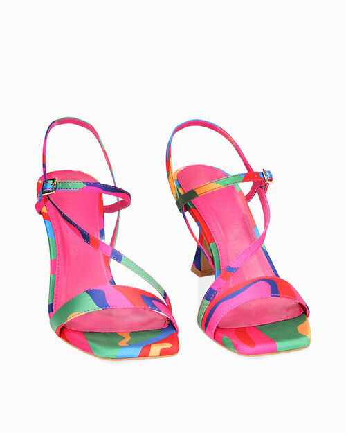 WOMEN SHOES SANDAL SATIN MUVE, MULTI COLOR-GREEN