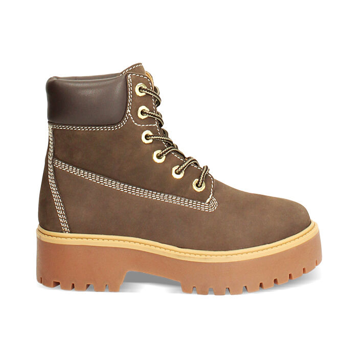 Polacchino in nabuk testa di moro con tacco 4,8 cm, Primadonna, 266360001NBMORO035