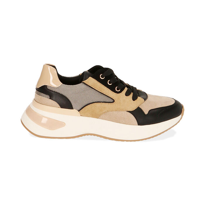 Sneakers da donna camel in microfibra, zeppa 5 cm | Primadonna Collection