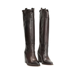 Stivali texani testa di moro in vera pelle con tacco, Primadonna, 268038002PAMORO036, 002 preview