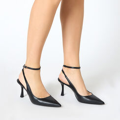 Décolleté slingback nere, tacco 8 cm, Primadonna, 232136302EPNERO036, 002a