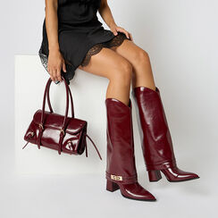 Bottes bordeaux brillantes avec talon de 8,5 cm, Primadonna, 264914911EUBORD035, 002a