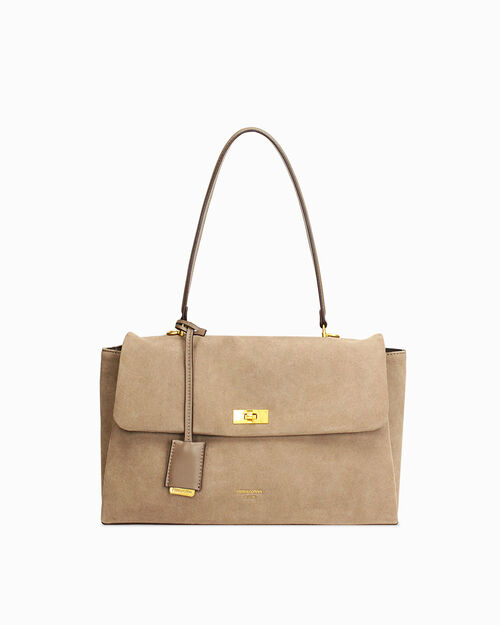 Borsa a spalla taupe con tracolla removibile, TAUPE