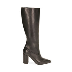Botas negras de piel, tacón de 9 cm., Primadonna, 19L601651PENERO036, 001 preview