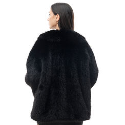 Cappotto in pelo sintetico nero a manica lunga, 24B424510FUNEROL, 002a