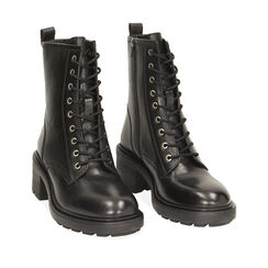 Anfibi neri in pelle, tacco 5,5cm, Primadonna, 22N576802PENERO039, 002a