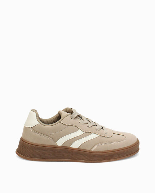 Sneakers beige con dettagli urban chic, BEIGE