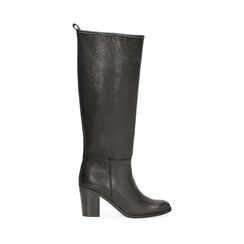 Stivali da donna in pelle lavata nera con tacco 8 cm, Primadonna, 261033130PANERO036, 001a
