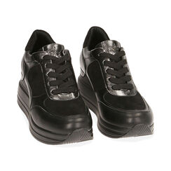 Sneakers nere in microfibra, zeppa 6 cm , Primadonna, 202817247MFNERO035, 002 preview