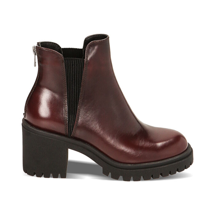 Stivaletti Chelsea bordeaux abrasivato, tacco 7 cm, Primadonna, 227505504ABBORD038