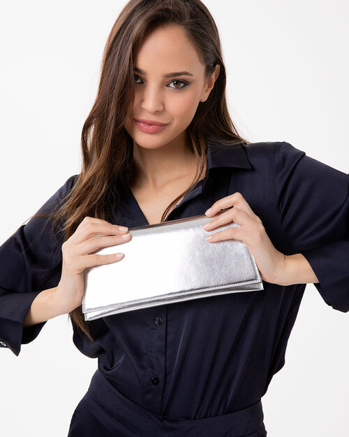Pochette argento con tracolla removibile, SILVER