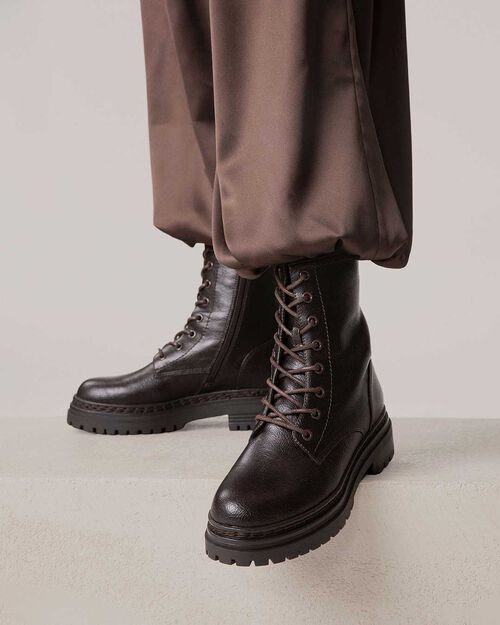 Dark brown combat boots with 5 cm heel, DK BROWN