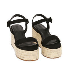 Sandali neri in microfibra, zeppa 8,5 cm , 194936101MFNERO035, 002a
