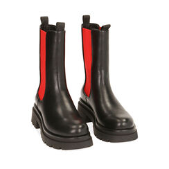 Chelsea boots nero/rossi, tacco 5 cm , SALDI, 180610101EPNERS035, 002a