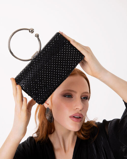 Mini bolso negro con pedrer&iacute;a luminosa, MULTI COLOR