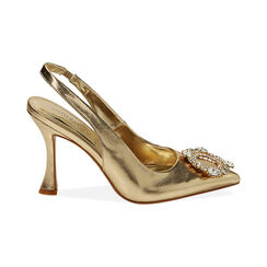 Décolleté slingback gioiello oro, tacco 9,5 cm, Primadonna, 212126328LMOROG036, 001 preview