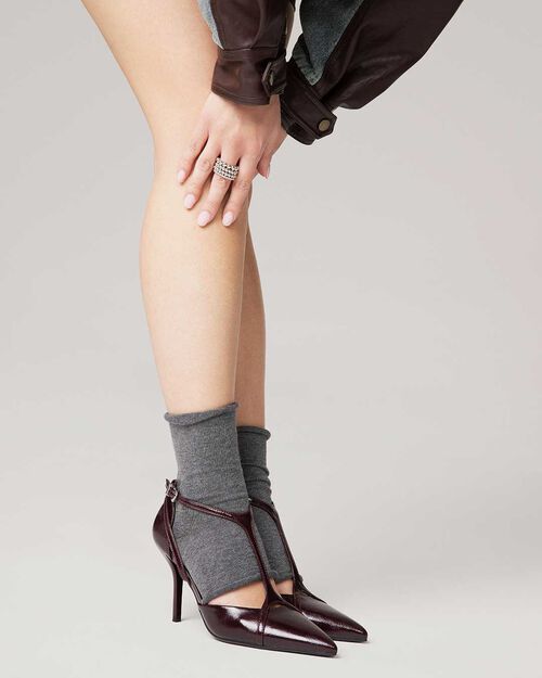 D&eacute;collet&eacute; bordeaux lucide tacco 9 cm, BURGUNDY