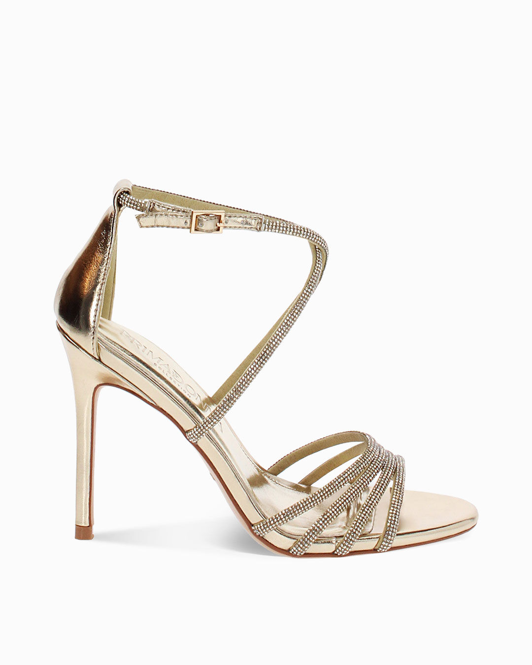 Sandalo donna dorato con strass, tacco 10,5 cm