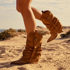 Stivali texani camel tacco 9 cm, Scarpe, 273063906MFCAME036, 002a