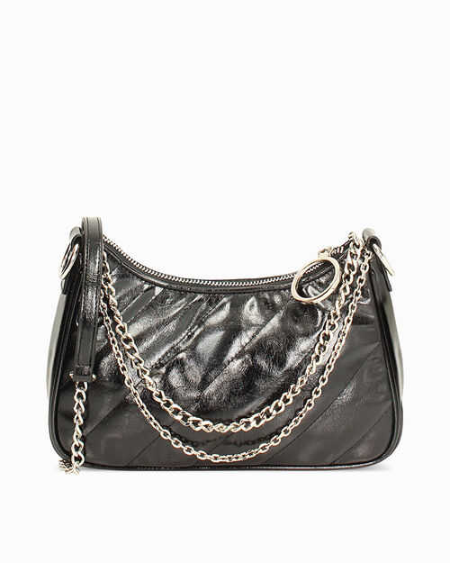 Mini bolsa negra brillante con correa removible, BLACK