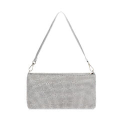 Mini bolsa de mujer plateada laminada con piedras, Primadonna, 255102402LPARGEUNI, 001a