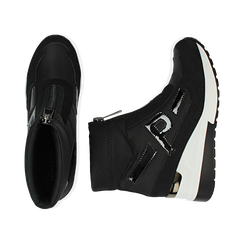 Sneakers à chaussettes noires en tissu technique, compensée 6 cm , Soldés, 16A718203TSNERO035, 003 preview