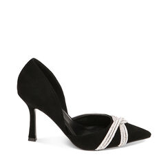 Décolleté gioiello nere in microfibra, tacco 9 cm, Primadonna, 222111304MFNERO035, 001a