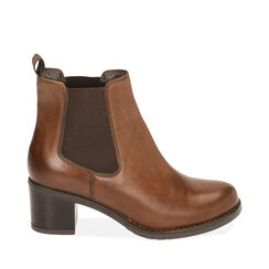 Chelsea boots cognac in pelle, tacco 6 cm , 20L923043PECOGN035, 001a