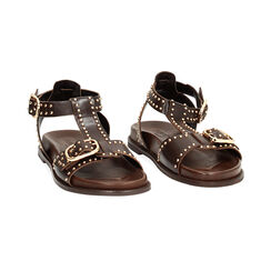 Sandalias planas mujer marrones de piel, Primadonna, 25N151008PEMARR036, 003 preview