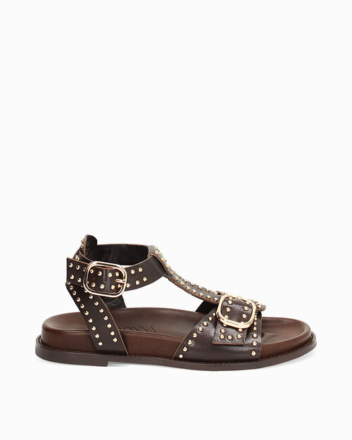 Sandali bassi donna marroni in pelle, 