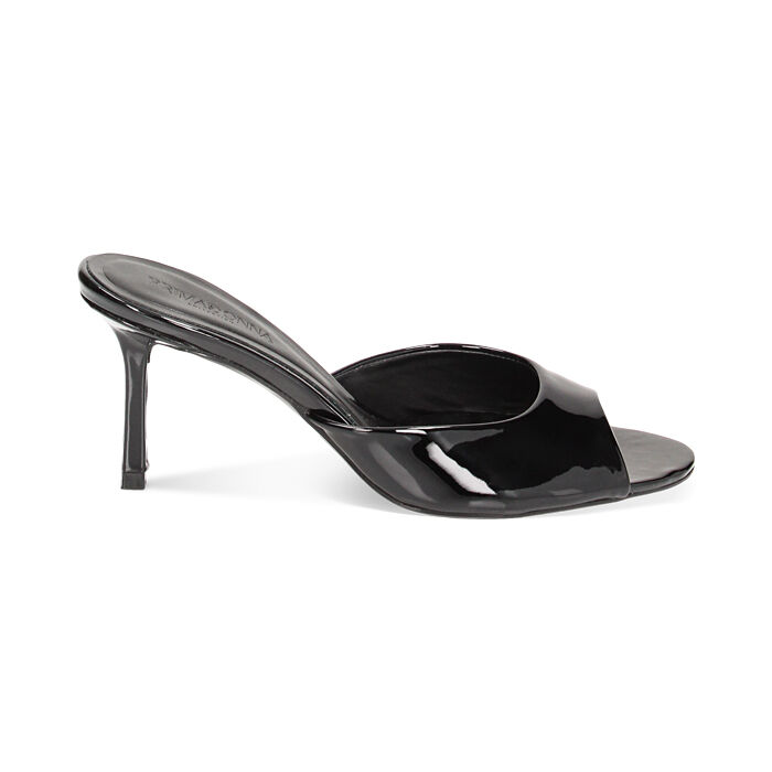 Mules Open Toe nere in vernice, tacco 7,5 cm, Primadonna, 234965901VENERO035