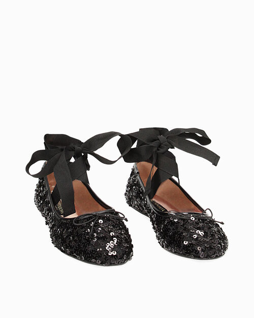 Ballerine lace-up nere in paillettes, BLACK