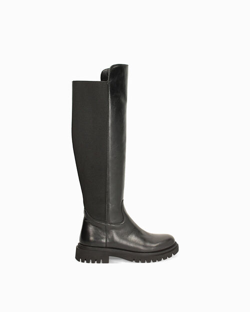 Botas negras sobre la rodilla piel tac&oacute;n 4 cm, BLACK