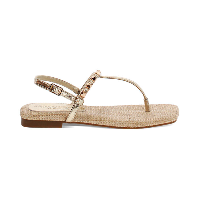 Sandales plates dor&eacute;es avec d&eacute;tails lumineux, Primadonna, 27M709769LMOROG035