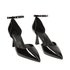 Décolleté open shank nere in vernice, tacco 7,5 cm, Primadonna, 244909202VENERO037, 002a