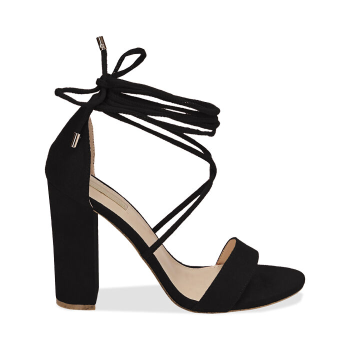 Sandalias negras con cordones de microfibra@ tacón 10@50 cm | Colección  Primadonna Collection