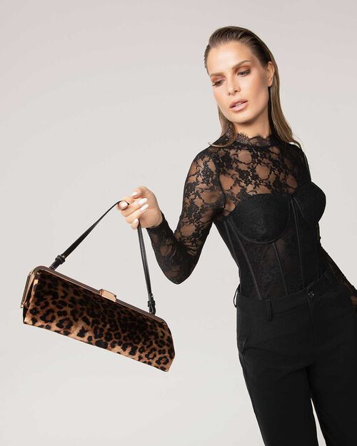 Pochette nera in velluto con tracolla removibile, BLACK