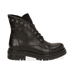 Anfibi neri in eco-pelle con gambale sagomato, Scarpe, 140618196EPNERO036, 001 preview