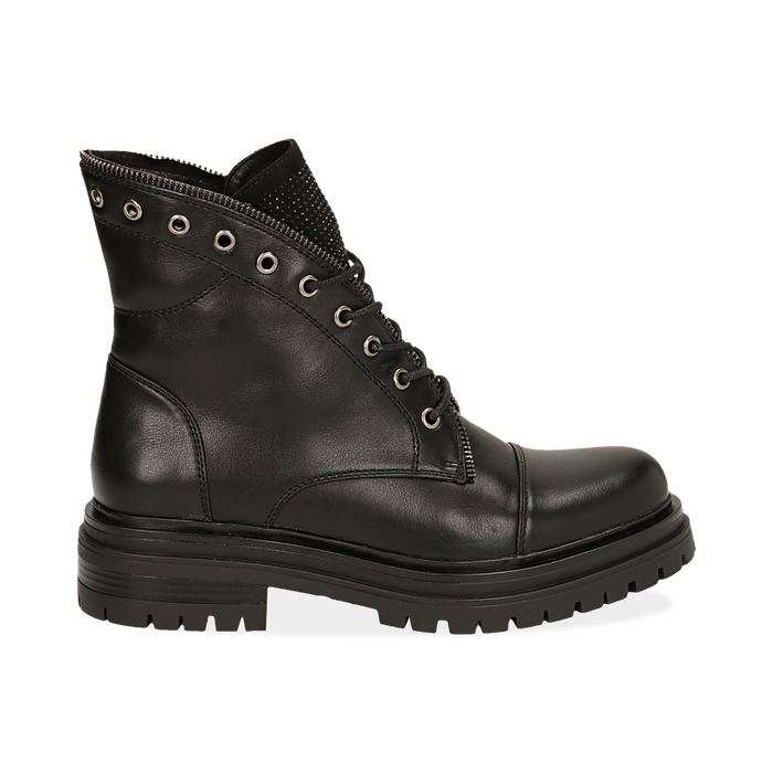 Anfibi neri in eco-pelle con gambale sagomato, Scarpe, 140618196EPNERO036