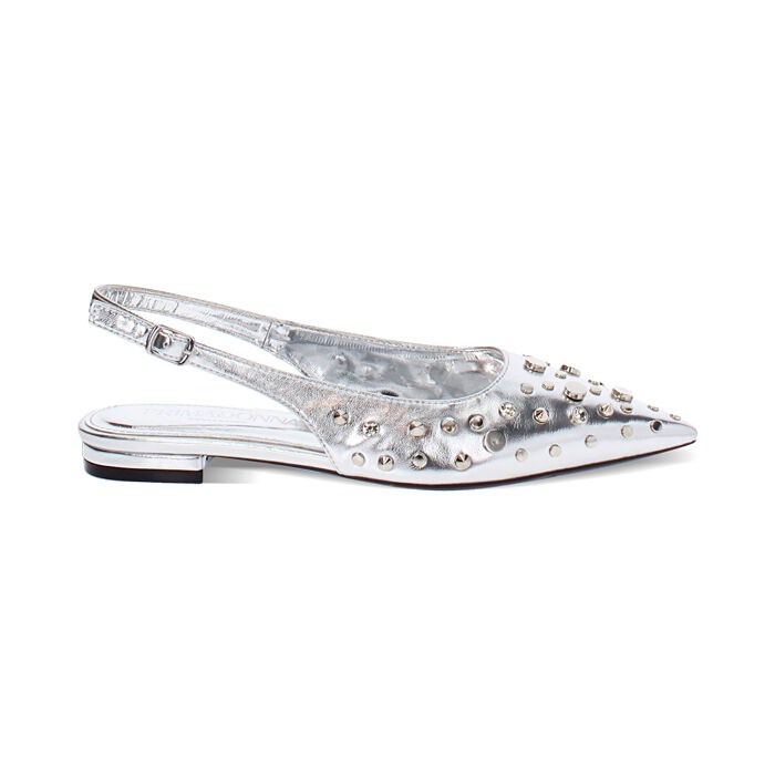 Bailarinas slingback mujer plateadas con tachuelas, Primadonna, 254906053LMARGE035