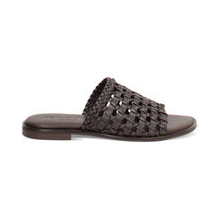 Sandalias bajos para mujer color marrón oscuro en cuero trenzado, Primadonna, 25B817032PIMORO036, 001 preview