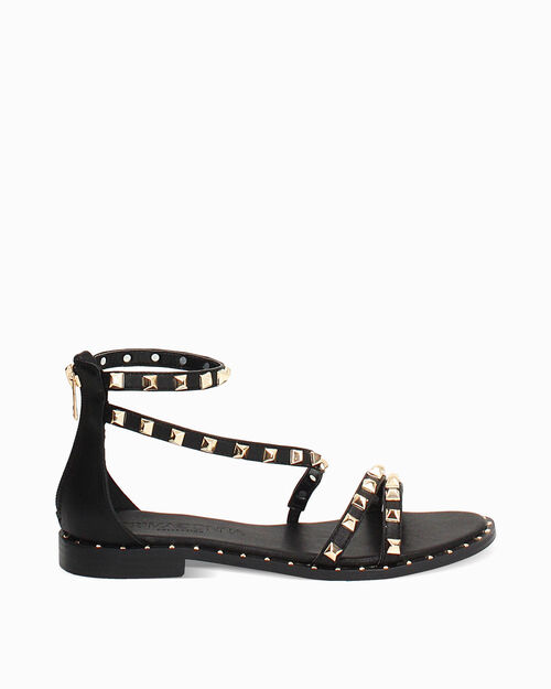Sandali bassi neri con borchie, BLACK