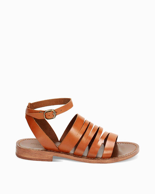 WOMEN SHOES FLAT COW LEATHER COGN, 