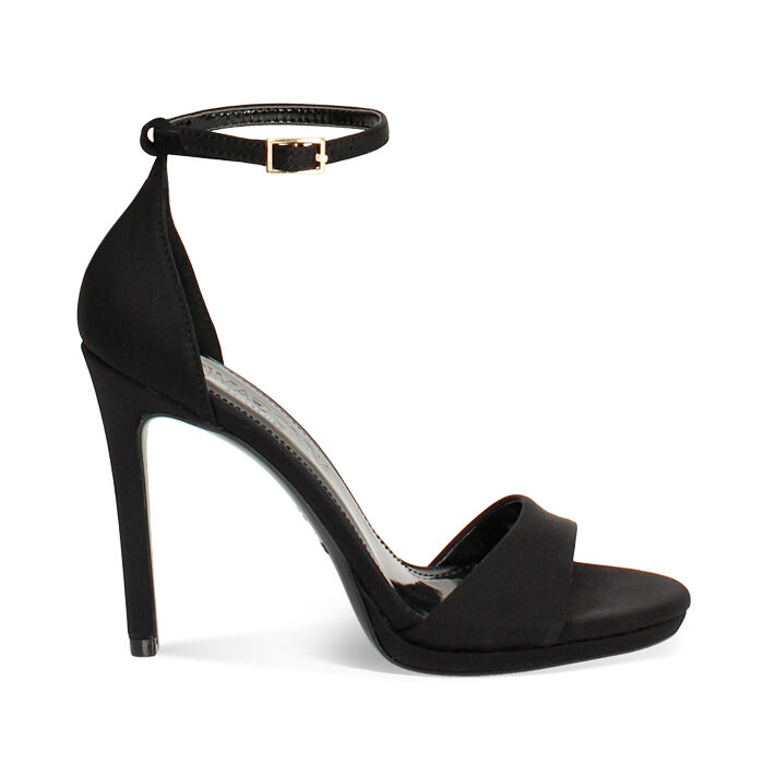 Sandalo con tacco donna nero con plateau, tacco 10 cm, Primadonna, 252133410LYNERO036